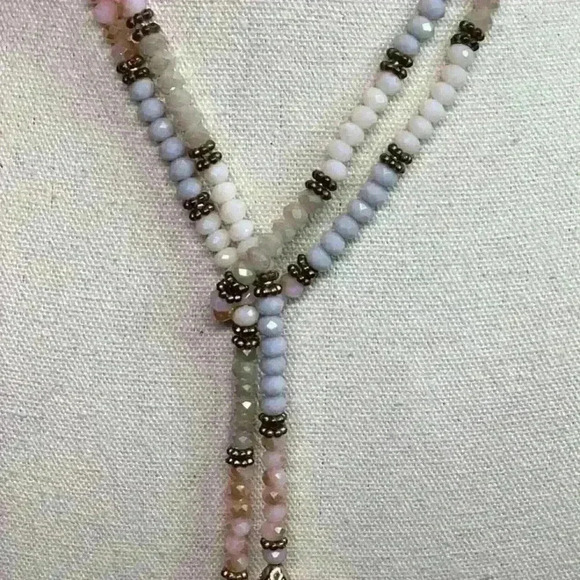 Vintage Sparkling Glass Crystal Lariat- Blue Pink Clear White - Picture 3 of 6